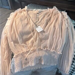 Free People sheer elastic waist blouse XL